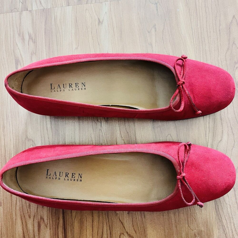 Lauren Ralph Lauren Suede Square Toe Ballet Flats WB 1232 K9 10B Red Brazil